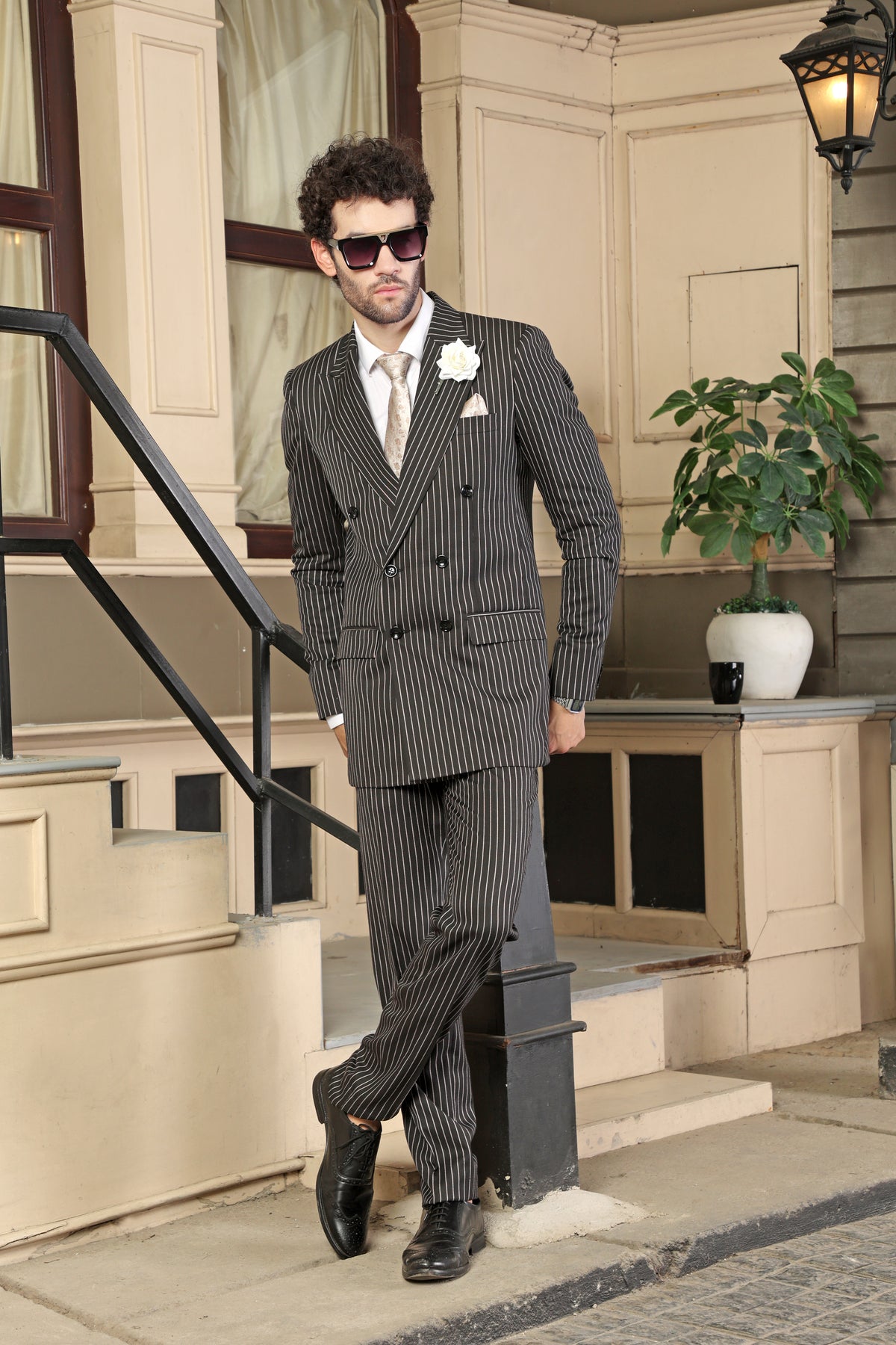 Connery Black Pinstripe Double-Breasted 2PC Suit
