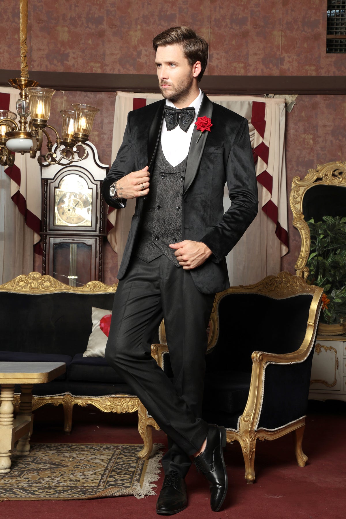 Nero Black Velvet Tuxedo Suit
