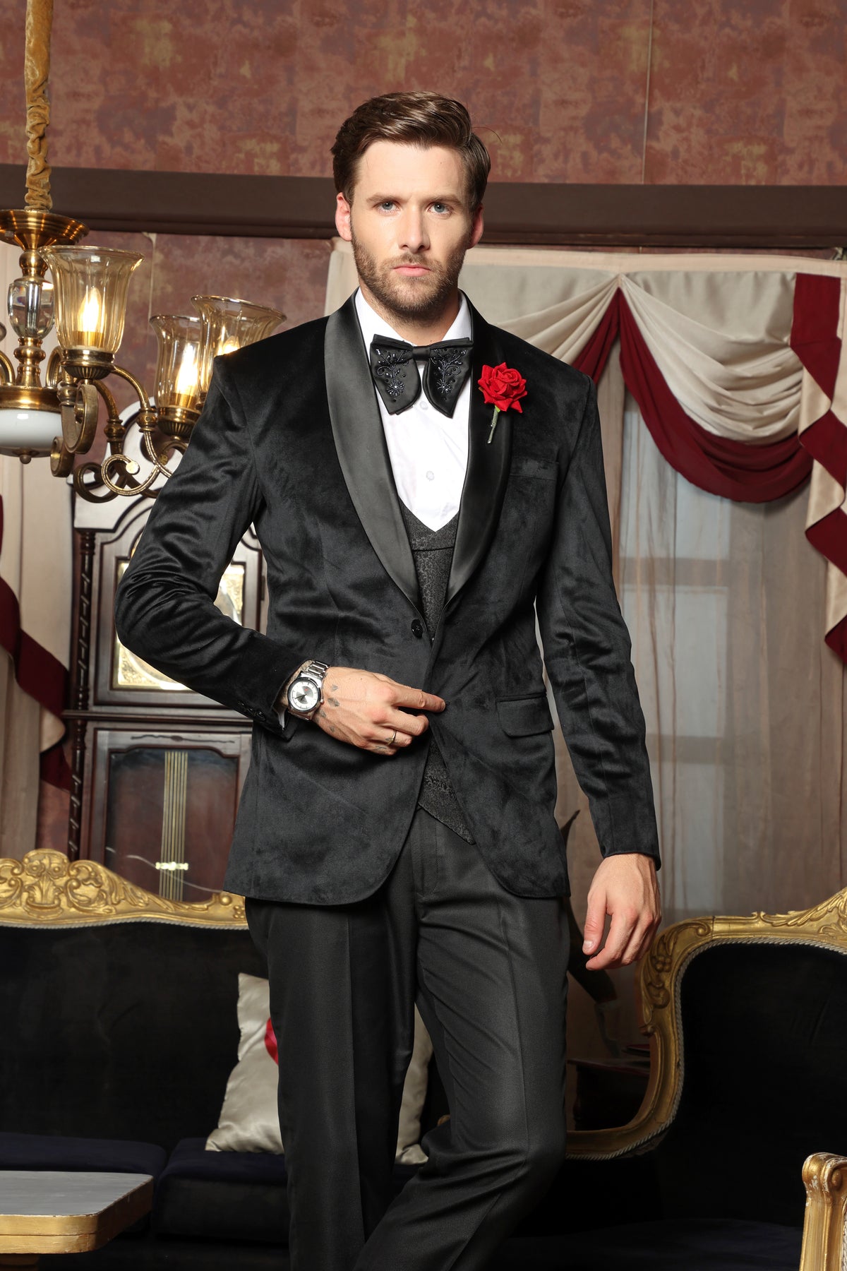 Nero Black Velvet Tuxedo Suit