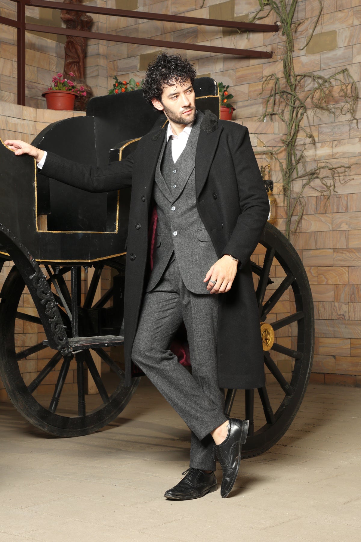 Hartwell Black Fur-Collar Long Coat