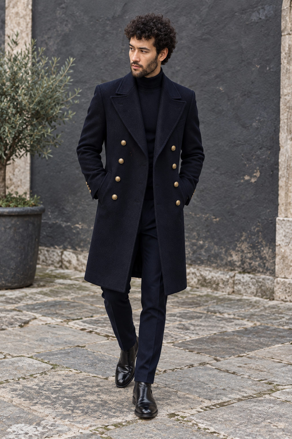 Thane Navy Wool Trench Coat