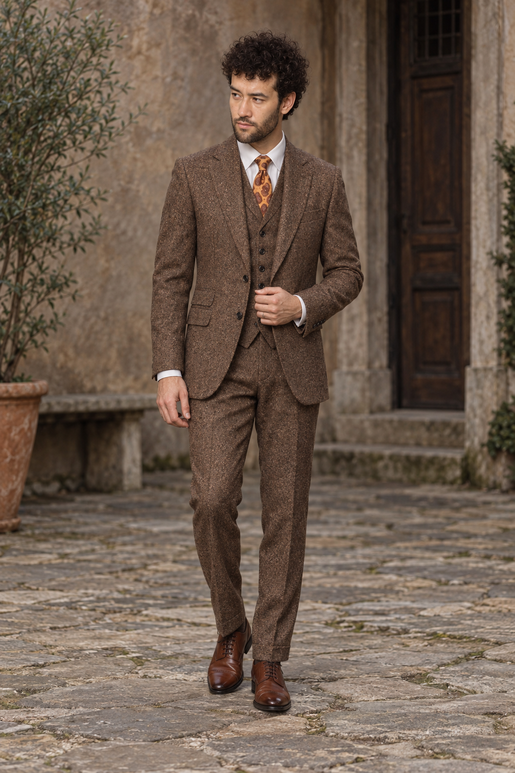 Harlow Brown Tweed Wool 3PC Suit