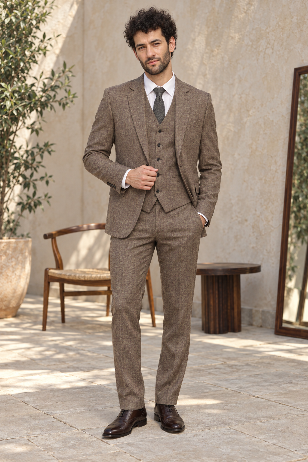 Fenwick Brown Tweed Wool 3PC Suit
