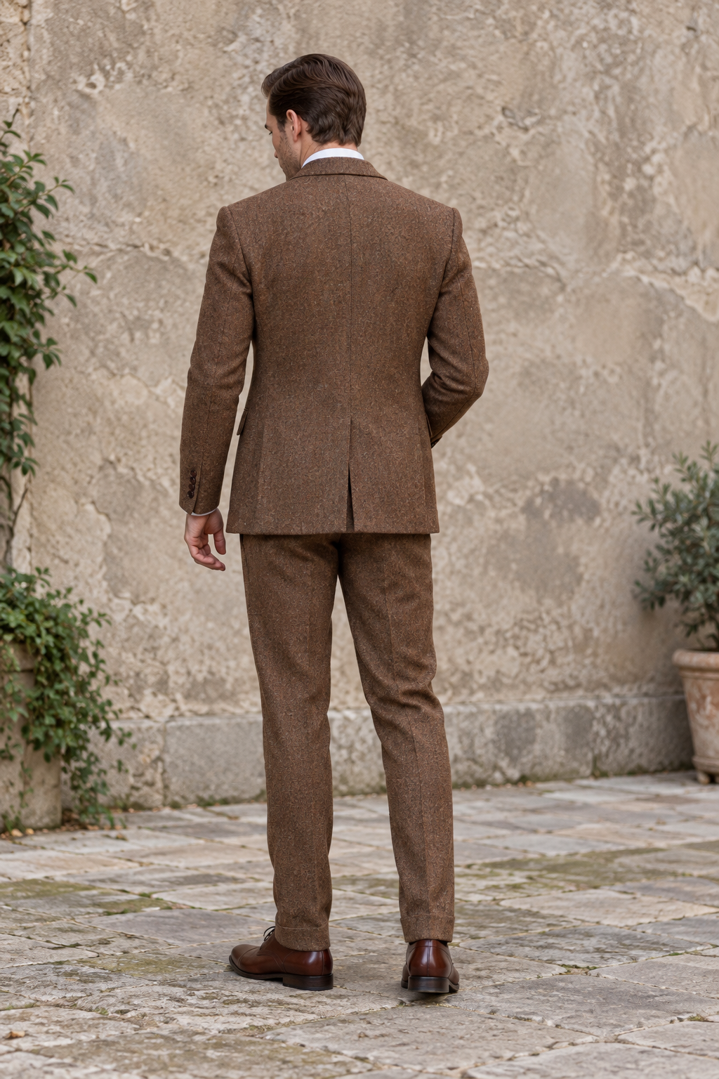 Barron Brown Tweed Wool 3PC Suit
