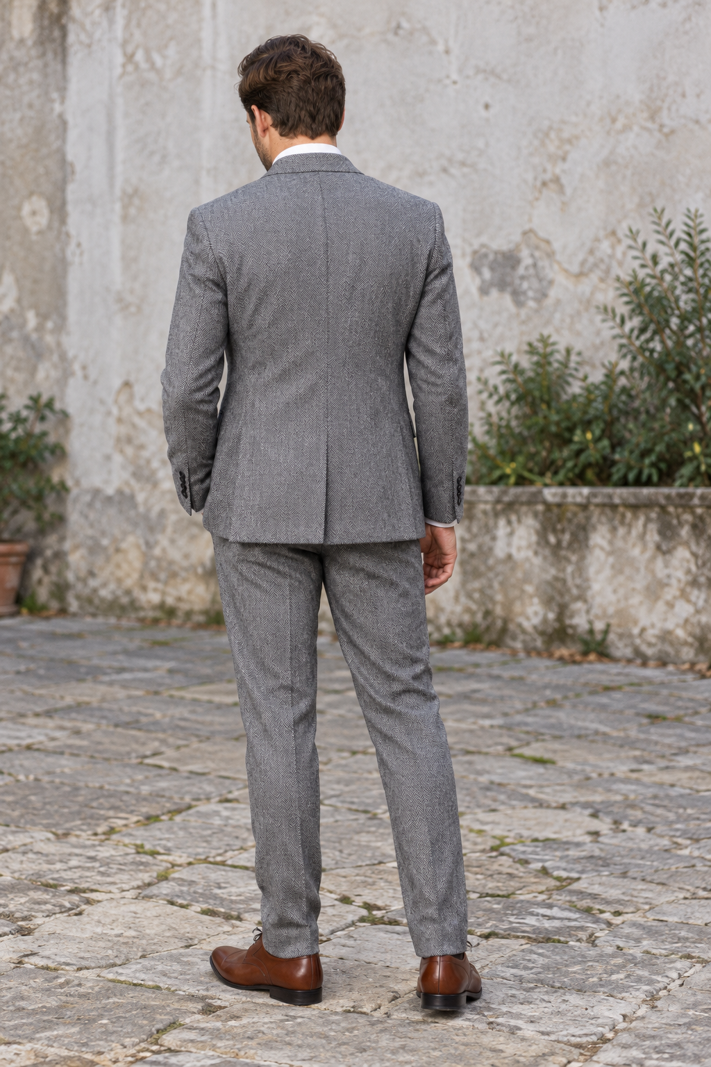 Ashford Grey Herringbone Tweed Wool 3PC Suit