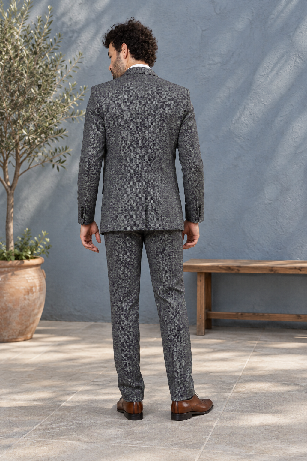 Whitlock Grey Herringbone Tweed Wool 3PC Suit