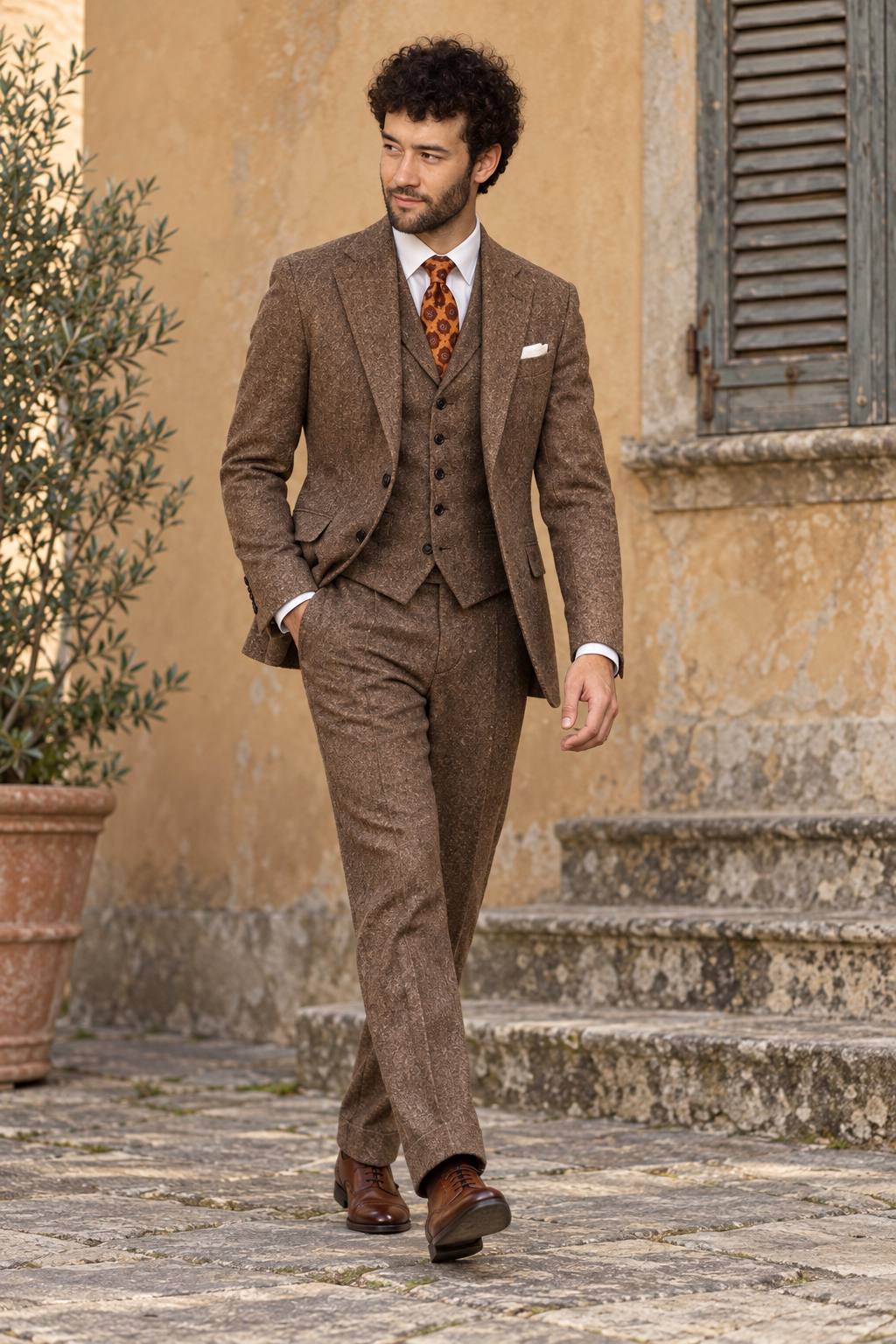 Harlow Brown Tweed Wool 3PC Suit