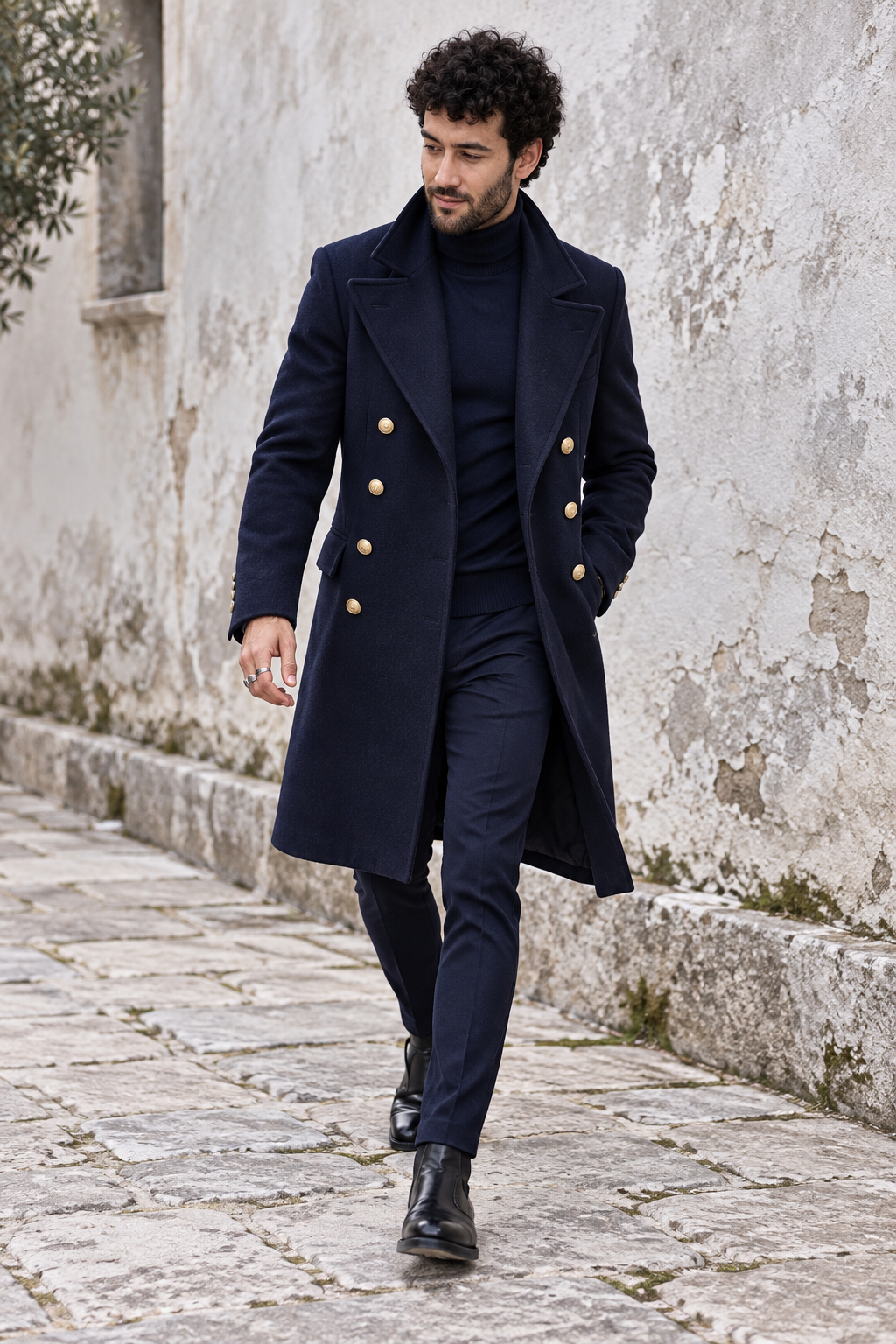 Thane Navy Wool Trench Coat