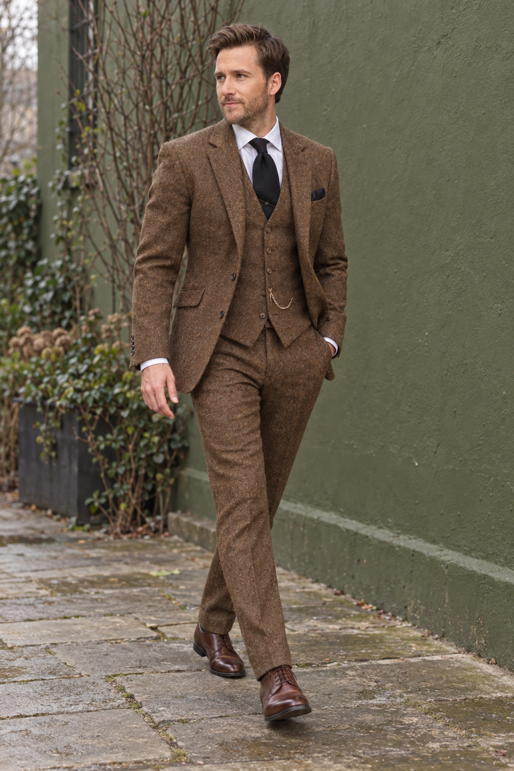 Barron Brown Tweed Wool 3PC Suit