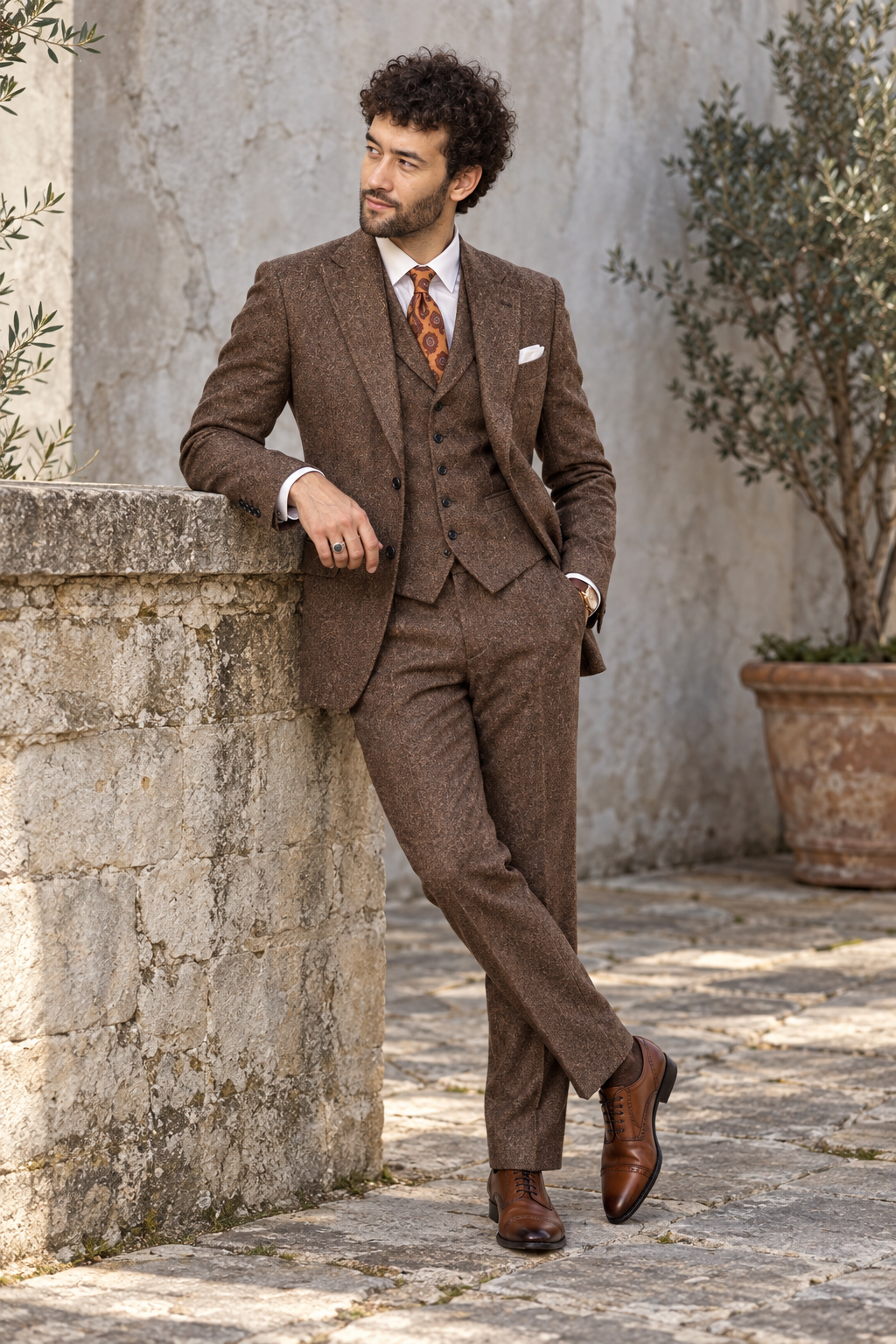 Harlow Brown Tweed Wool 3PC Suit
