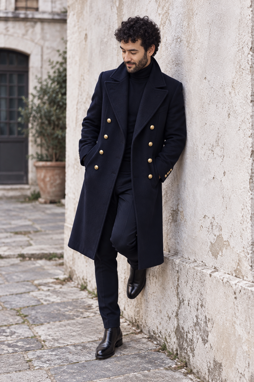 Thane Navy Wool Trench Coat