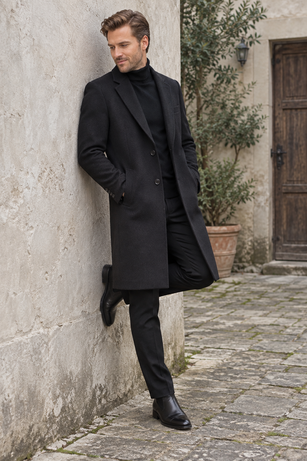 Gable Black Wool Trench Coat
