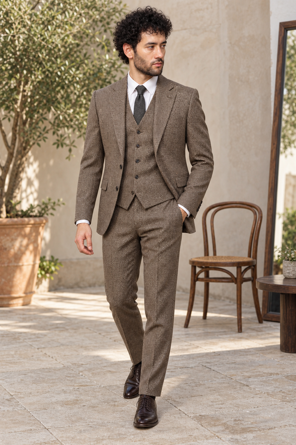 Fenwick Brown Tweed Wool 3PC Suit