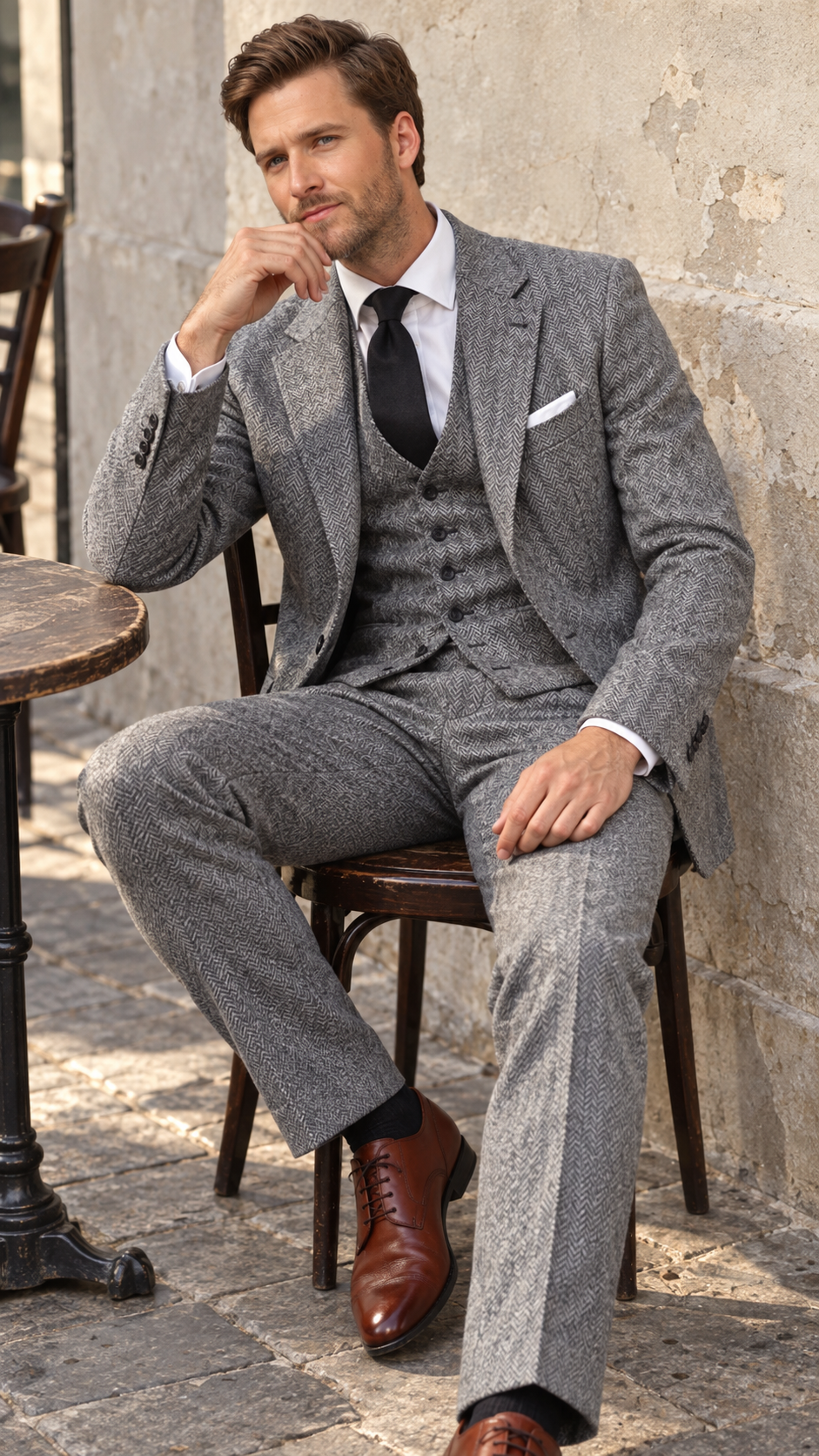 Ashford Grey Herringbone Tweed Wool 3PC Suit