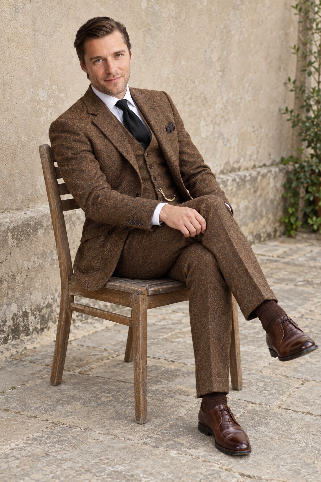 Barron Brown Tweed Wool 3PC Suit