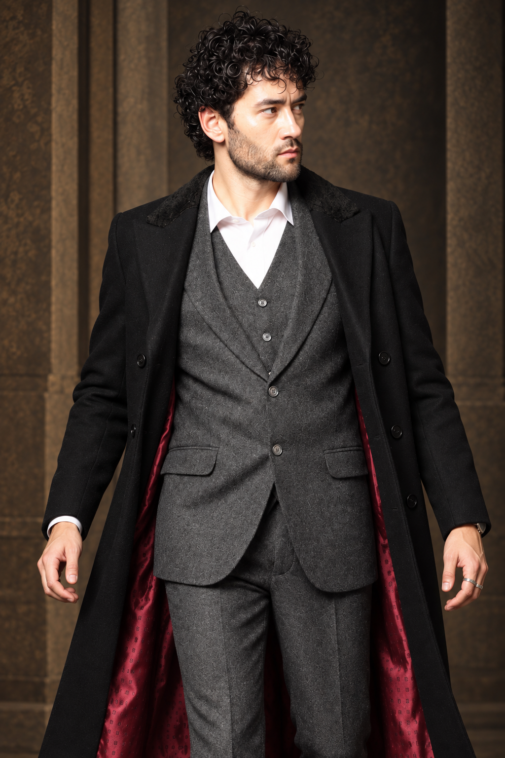 Hartwell Black Fur-Collar Long Coat