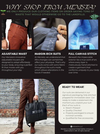 Menista Custom Tweed Wool Three-Piece Brown Suit for Weddings, Winter Events, Groom Attire, and Groomsmen Suits