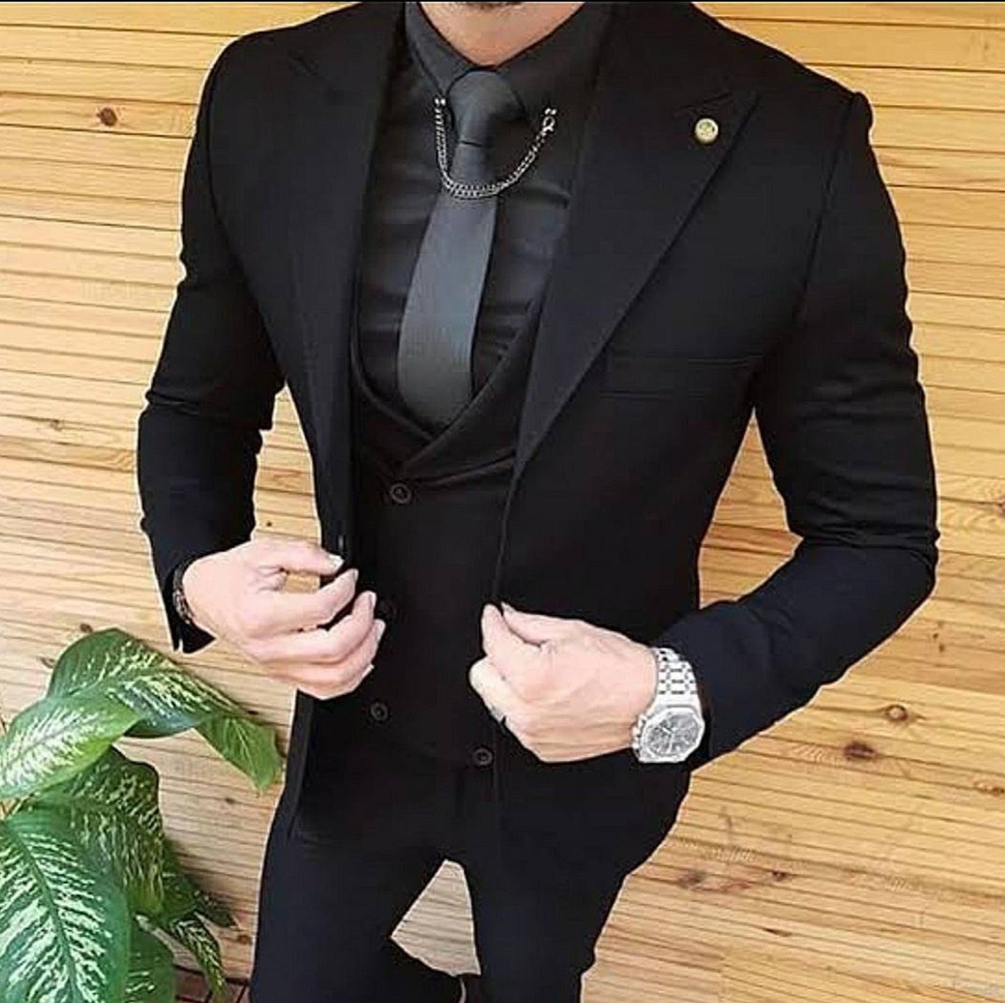 Menista Premium Three-Piece Black Suit for Weddings, Engagements, Proms, Groom Attire, and Groomsmen Suits