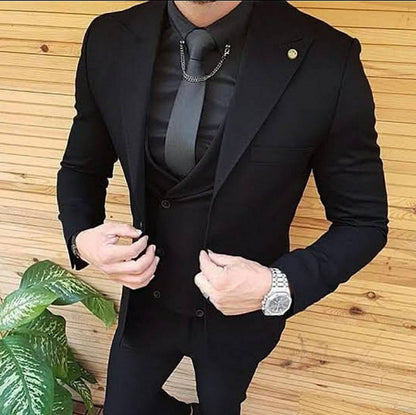 Menista Premium Three-Piece Black Suit for Weddings, Engagements, Proms, Groom Attire, and Groomsmen Suits