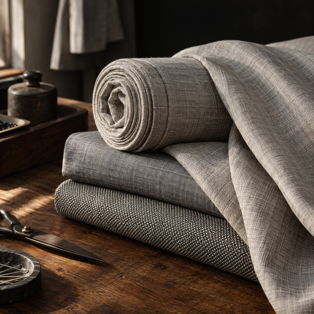 Lightweight tailoring fabric in warm neutral tones